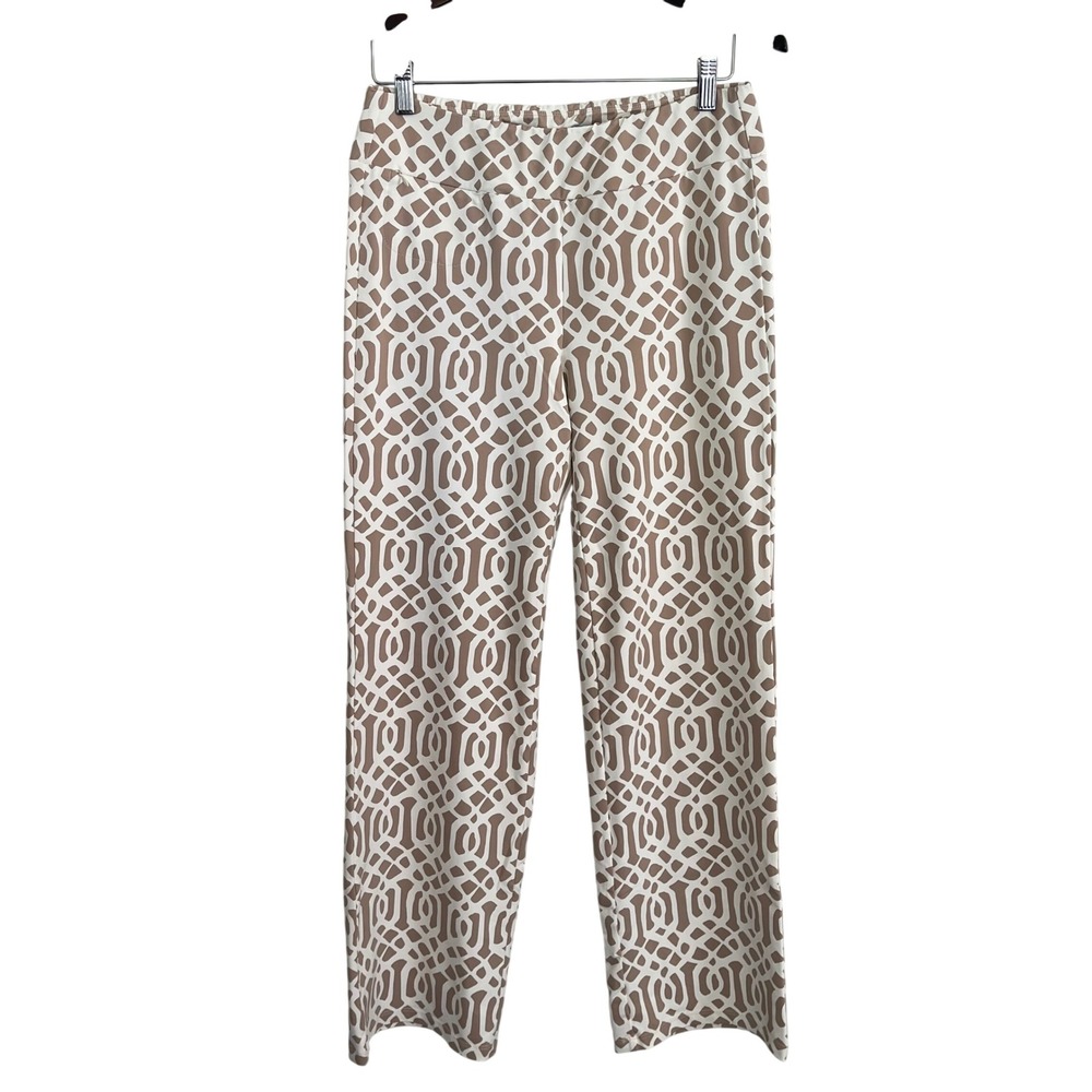 J.McLaughlin Womens Tan White Geometric Trellis Print Straight Leg Pants Size M